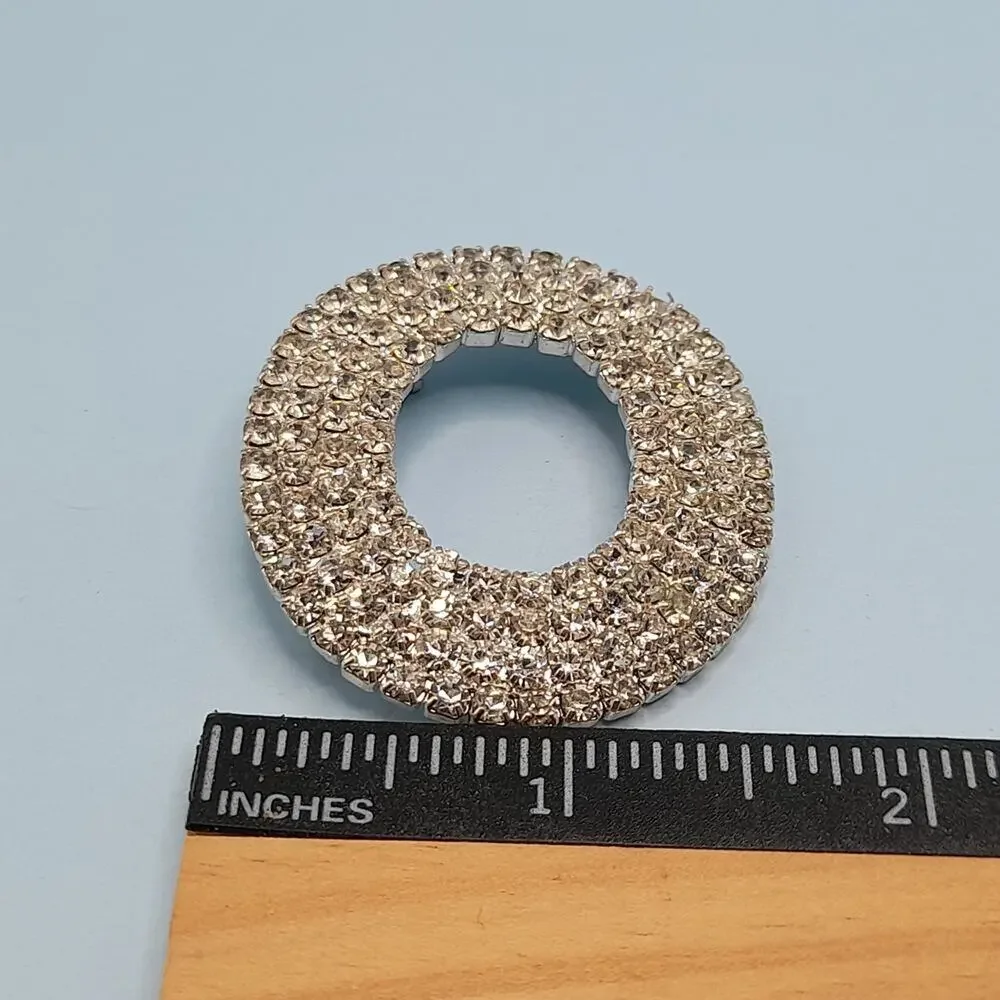 Vintage RMN Clear Rhinestone Oval Brooch, 1 7/8 Inches